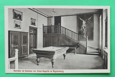 AK Regensburg / 1910-1920er Jahre / Korridor im Seminar zur Alten Kapelle / Billard Tisch / Kunst Gemälde